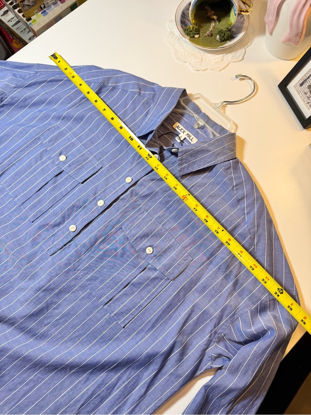 NWT Alex Mill Blue and White Striped Casual Popover Shirt Size Medium Loose Fit - Picture 11 of 13